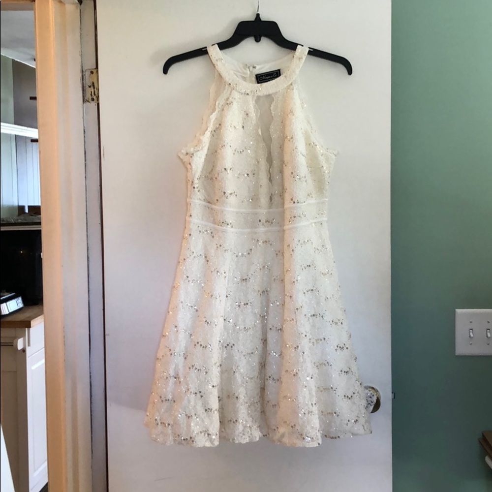 Morgan & Co Ivory Sequin and Glitter Dress 14w